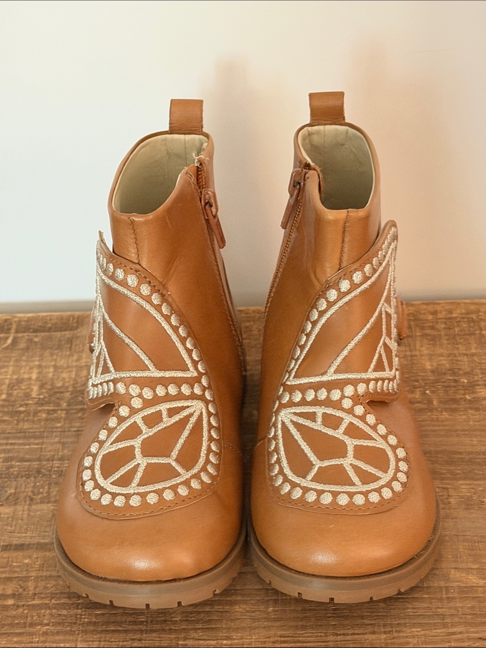 Sophia Webster Mini Tan Leather Karina Butterfly Boots EU Sz 26/US Sz 9
